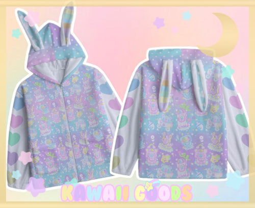 Dreamy Cloud Babies Bunny Fuzzy Hoodie Sweater (Made to Order) rainbow