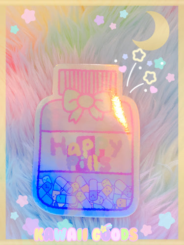 Happy Pills Bottle Holographic sticker