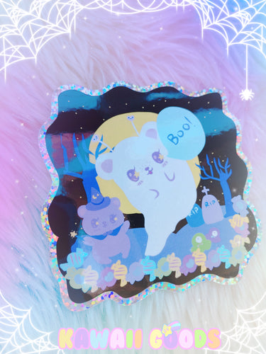 Ghost Bear Halloween Holographic sticker