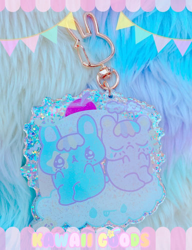 Dreamy Azul the bunny and Emotion Bear holographic Glitter Keychain