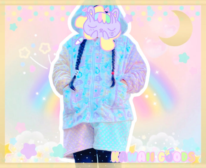 Dreamy Cloud Babies Bunny Fuzzy Hoodie Sweater (Made to Order) white