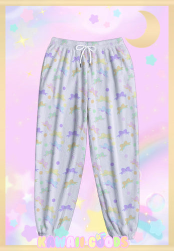 Dreamy Rainbow Bow Fuzzy jogger pants (Made to Order)