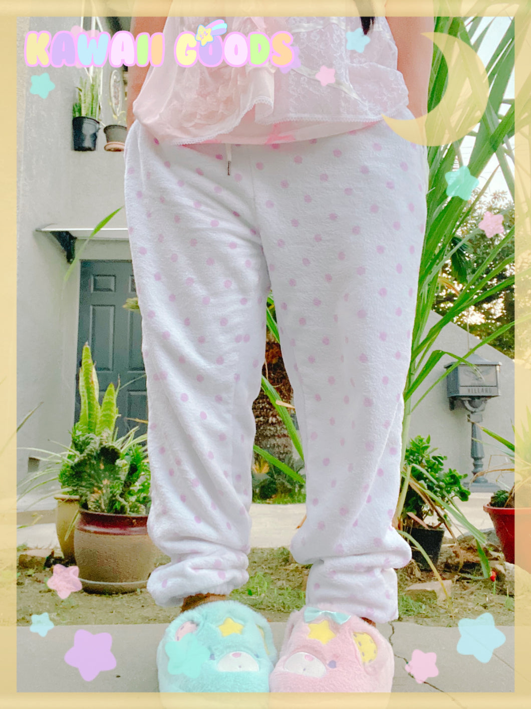 Pink Polkadot Fuzzy jogger pants (Made to Order)