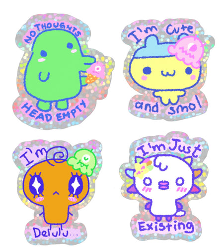 Kawaii Tama Sayings Holographic sticker set