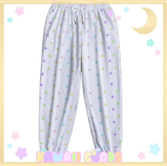 Rainbow Star Fuzzy jogger pants (Made to Order) white