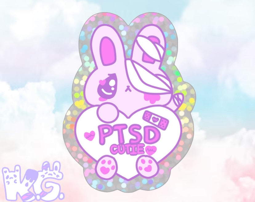 Hurt Bunny PTSD Mental Health Awareness Holographic sticker