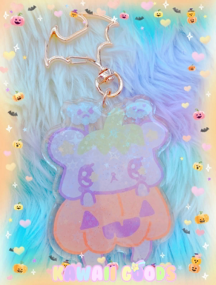 Emotion Bear Pumpkin Holographic Keychain