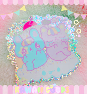 Starry Bunny and Emotion Bear Holographic Glitter Sticker