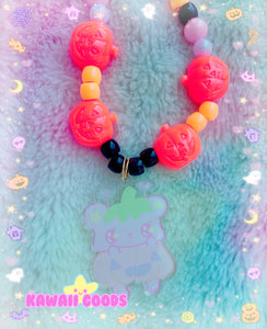 Emotion Bear Pumpkin Beaded Chain Necklace