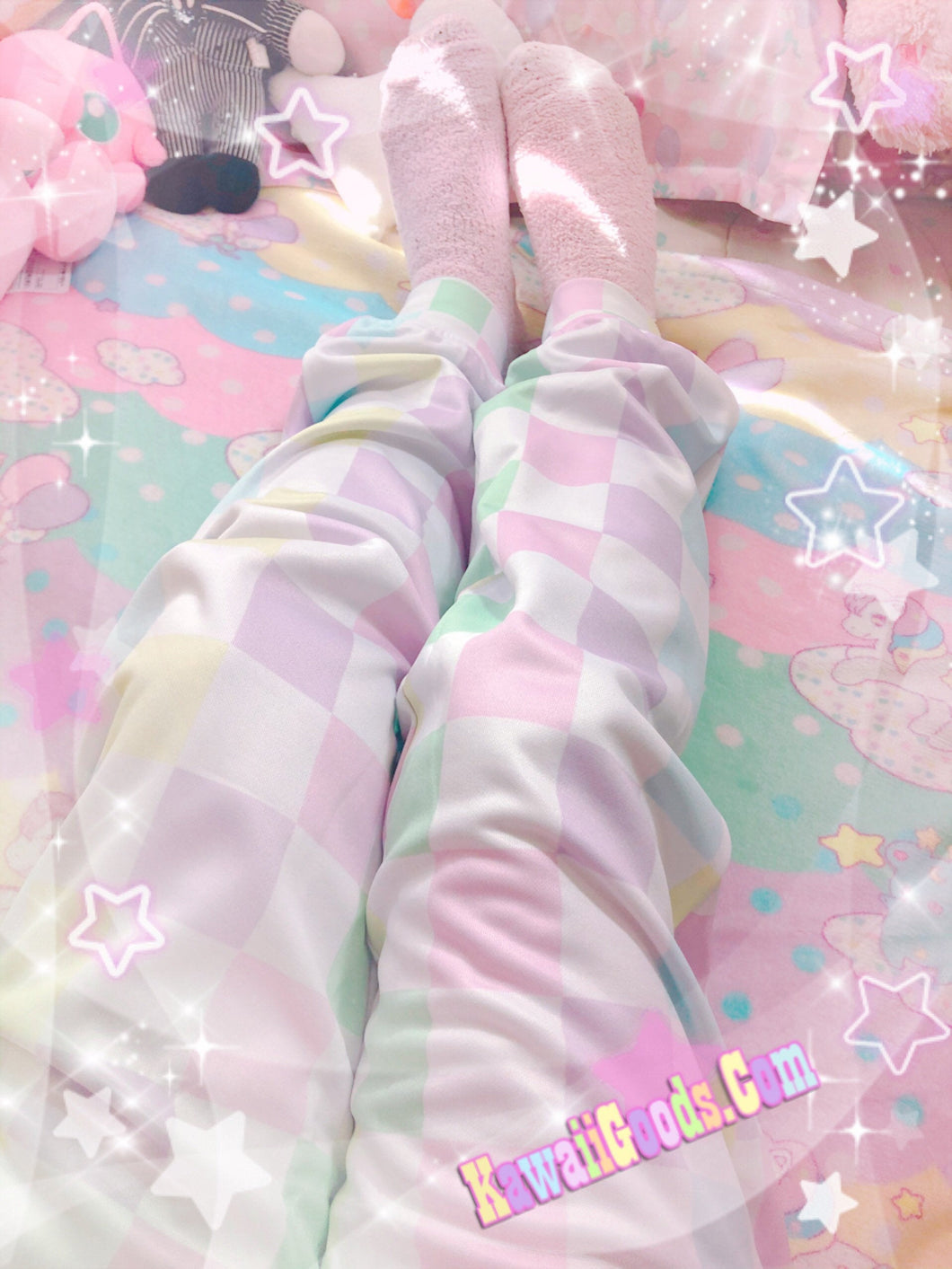Pastel Checkered Fairy Kei Pants Fuzzy Joggers (Made to Order)