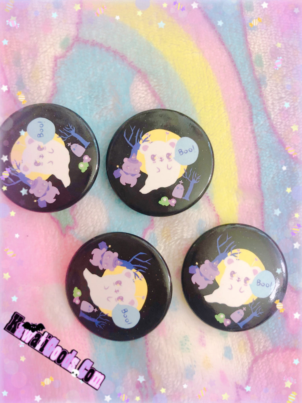 Alien Ghost Bear and Witch Bear Halloween Button
