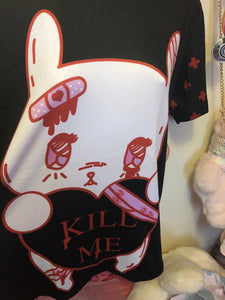 Painfully Hurt Bunny Conversation Heart Shirt KILL ME (Made to Order)