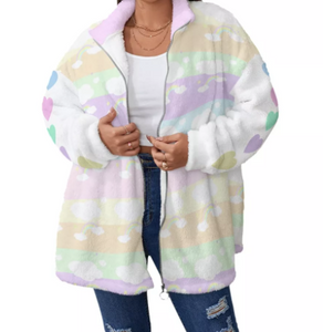 Rainbow Dreamy Cloud Hearts Fleece Fuzzy Jacket (Made to Order)