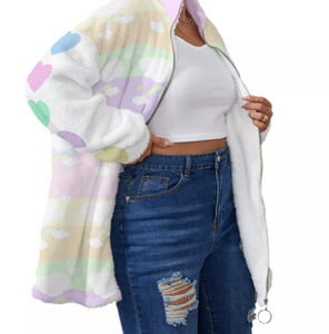 Rainbow Dreamy Cloud Hearts Fleece Fuzzy Jacket (Made to Order)