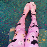 Halloween Sweets Tights, Skeleton Creepy Cute Bat Tights (Made to Order)