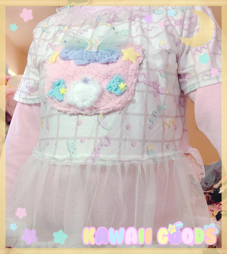 Pastel Dreamy Bear  Fuzzy Crop Top