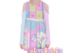 Load image into Gallery viewer, Rainbow Unicorn Chocolate Bar Sweetie Dreams velvet Dress (Made to Order)