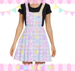 Gummy Bear Alien Gingham  Overalls Skirt (made to order)