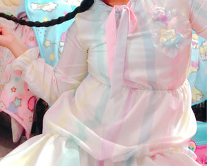 Rainbow Stripe Yume Kawaii Chiffon Dress (Made to Order)