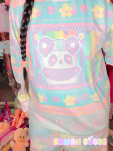 Mimi the alien panda and Emotion Bear Dreamy Sweater (made to order)
