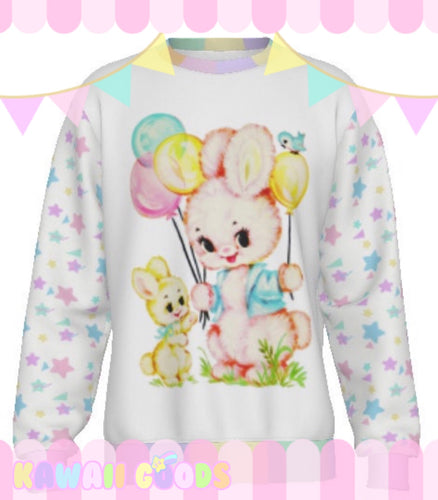 Vintage Bunny Balloon Fairy Kei Sweater