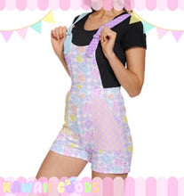 Load image into Gallery viewer, Gummy Bear Alien Gingham Overalls Shorts (made to order)