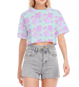 Pop Art Emotion Bear and Lilly Crop Top (made to order)