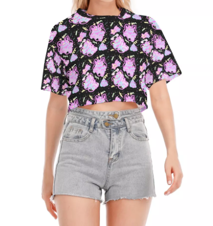 Pop Art Emotion Bear and Lilly Crop Top (made to order)