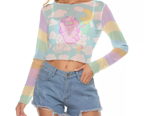 Emotion Bear Dreamy Clouds Yume Kawaii Mesh Top